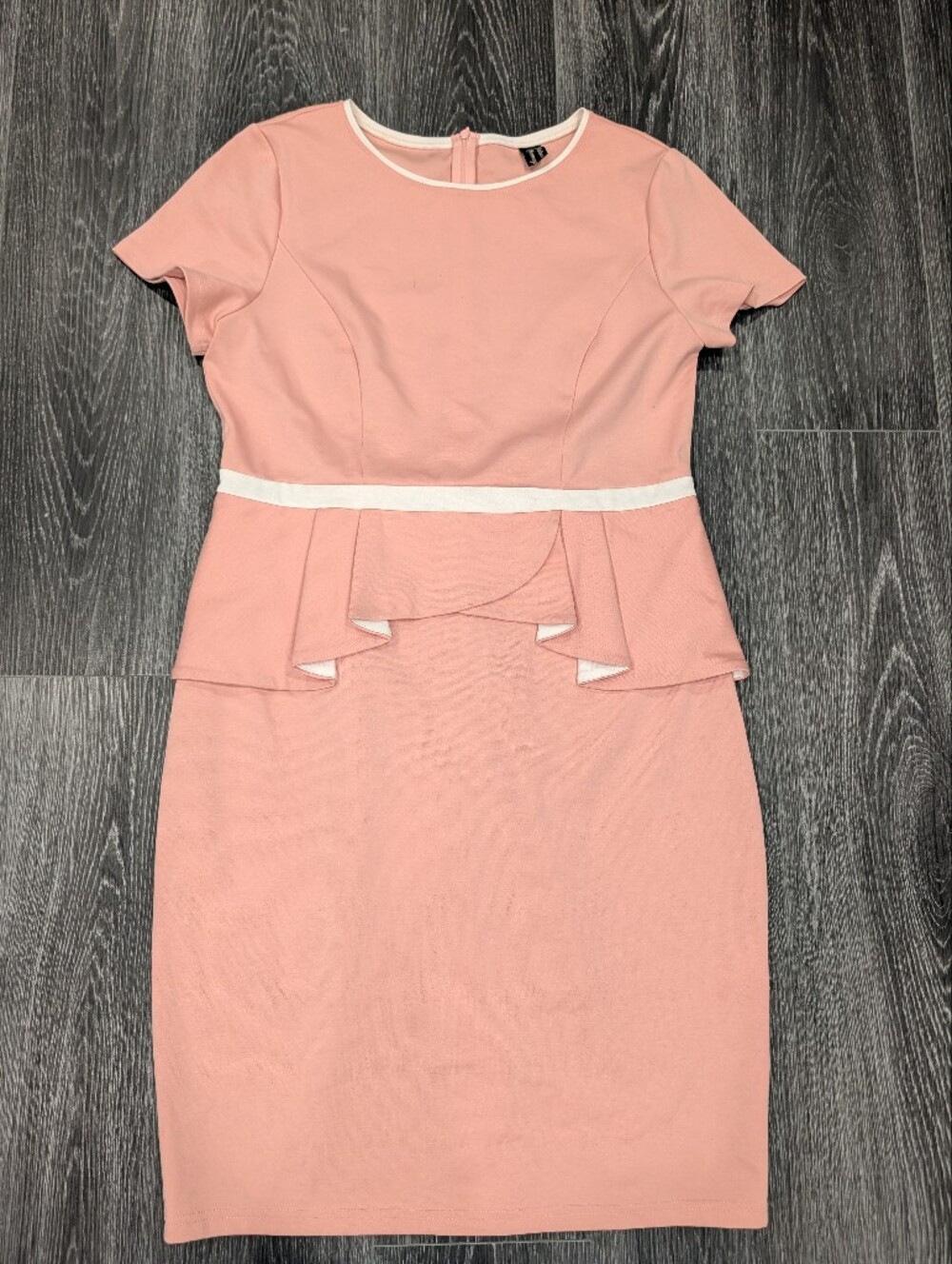 Women's Peach Peplum Party Dress with White Accent